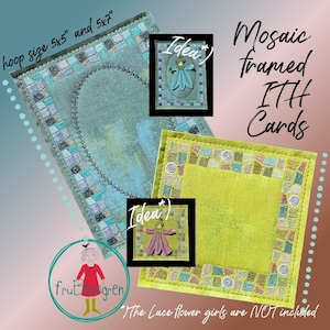 2 cartões ITH estilo mosaico para fazer na sua máquina de bordar - por exemplo, como uma linda base para um enfeite de renda como minhas floristas...