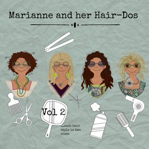 Marianne and her HAIR-DOS - VOL 2 - Hand drawn Machine Embroidery Designs with 4 different hair-styles in each 2 sizes, 8 in total