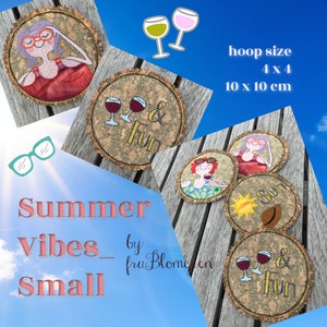 Machine Embroidery Design Pack 'SUMMER VIBES' - Small - for hoop size 4 x 4" - 10 x 10 cm - Coasters, Motifs and Texts with Bella and Lucia