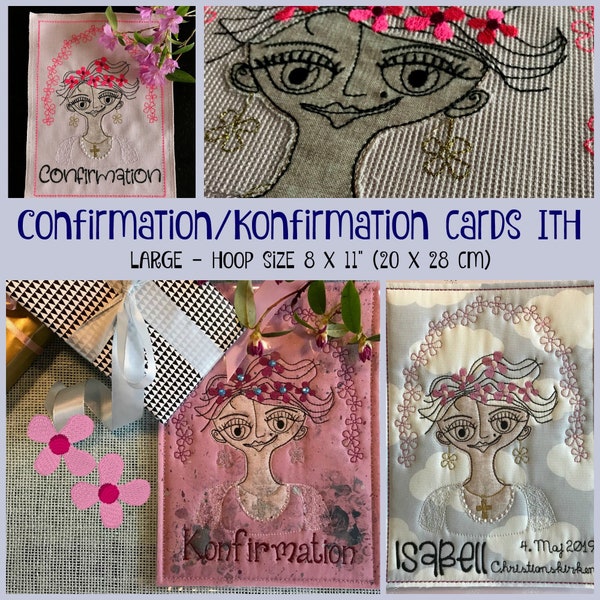 3 Large ITH Confirmation and Konfirmation Cards with my Flower Girl, DIY Confirmation/Konfirmation Cards - for hoop sizes 8 x 11"/20 x 28 cm