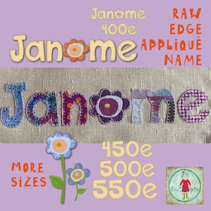 Raw Edge Appliqué Text designs - Janome 400e/450e/500e/550e - Decorative Title designs for machine covers - with flowers - more sizes