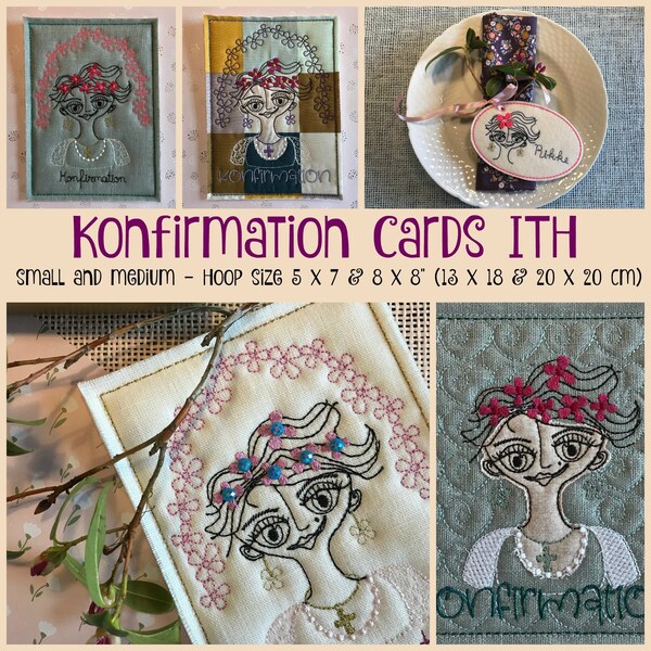 7 ITH Konfirmation Cards with my Flower Girl, DIY Konfirmation Cards - Small & Medium for hoop sizes 5 x 7" and 8 x 8"