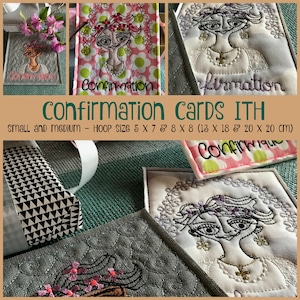 7 cartes de confirmation ITH avec ma bouquetière, cartes de confirmation DIY - petites et moyennes pour des cadres de 5 x 7 po. et 8 x 20 po.