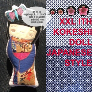 XXL KOKESHI-poppen ITH, alleen voor Mega Hoops, 8 x 14&quot; - 20 x 36 cm, 2 varianten met bloem of vlinder, + 5 bonus Sakura-ontwerpen, in totaal 7