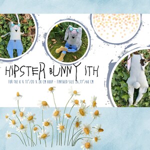 May include: A digital pattern for sewing a hipster bunny plush toy. The pattern includes instructions for making a bunny with glasses, jeans, and a white shirt. The finished size of the bunny is 26.77 inches by 68 cm.