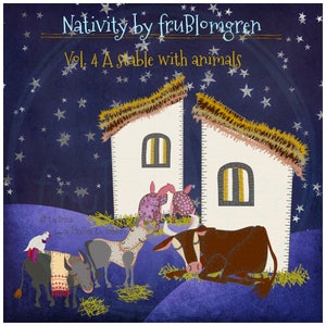 May include: A digital illustration of a nativity scene with a stable, animals, and stars. The text "It is true... a Babe is born" is written in the lower left corner. The text "Nativity by fruBlomgren Vol. 4 A stable with animals" is written at the top of the image.