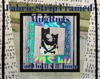 FABRIC STRIP Framed MugRugs ITH designs sized 8 x 8" for your embroidery machine - with original artwork Bear Hug by Strups.dk - Hand drawn