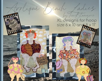 XL Appliqué BEACH LADIES - XLarge designs with my hand drawn, Appliqué Summer girls - Lucia and Bella for extra large hoop sizes
