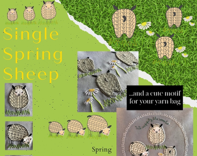 9 Tiny SINGLE SPRING SHEEP, Sheep in rows and a couple of Cute designs for your Yarn/Knitting/Crocheting Bag, 14 designs to mix and match