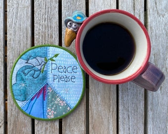 Peace Please - Appliqué MugRug and Egg ITH - with various motifs - peace sign, dove and a beautiful Sunflower, PEACE please - Piece by Piece