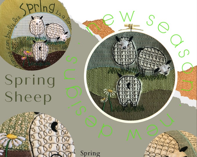 Seven Sweet SHEEP for SPRING - Machine Embroidery and Appliqué designs hand draw by me for all kind of textile projects - for all year