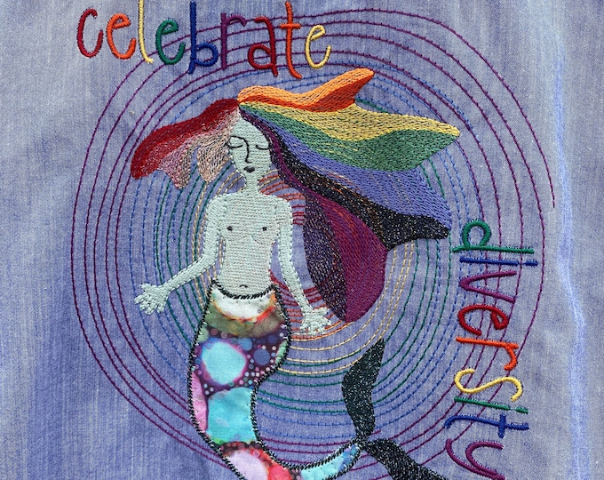 6 Large Machine Embroidery and Appliqué designs - Celebrate Diversity with my colourful Mermaid in ditto doodle circles - full or half