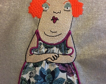 Whimsical and cheerful machine embroidery of the enchanting Frau Maus to embellish your craft - pillow cases, a dress or something else...
