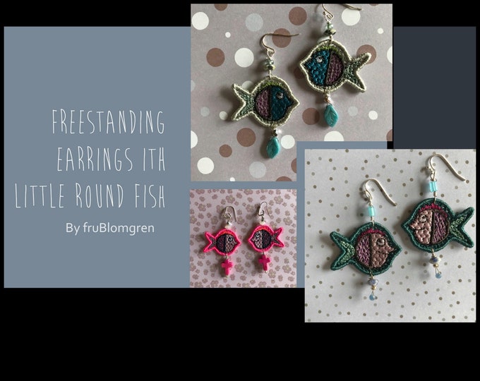 Freestanding Lace pendants ITH for making your own Earrings - My hand drawn Little round fish - single design + a pair