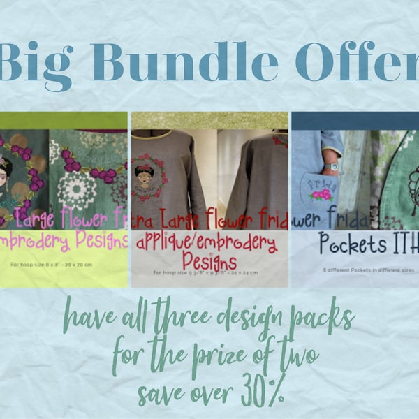 Big Bundle - All 3 of my Hand drawn Mexican Girl, design packs for the prize of 2 - L and XL Wreaths + 8 different Pockets