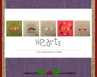 HEARTS in rows - 8 hand drawn designs with whimsical Hearts in rows, as candle holder, in continuous lines as quilt blocks, very versatile