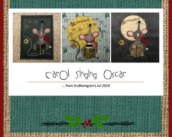CAROL SINGING Christmas Mouse - My hand drawn, detailed, whimsical'n cute appliqué Christmas mouse, Oscar is perfect for Christmas projects