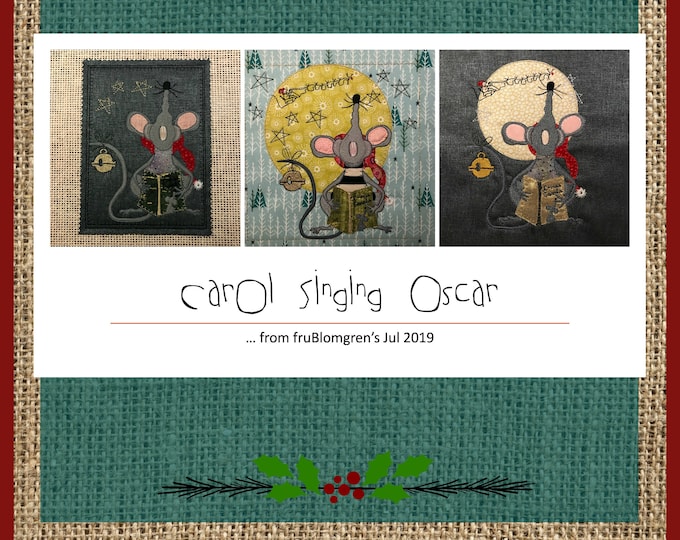CAROL SINGING Christmas Mouse - My hand drawn, detailed, whimsical'n cute appliqué Christmas mouse, Oscar is perfect for Christmas projects