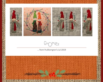 GNOMES - fruBlomgren Style - 2 motifs and 2 single designs - Appliqué and Embroidery designs for embellishments of all your Christmas DIY