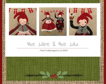 Danish Nisser, Danish Hygge, Danish Traditions - Hand drawn Nisse Juliane and Nisse Julius - cute, whimsical Nisser in finest Christmas gear
