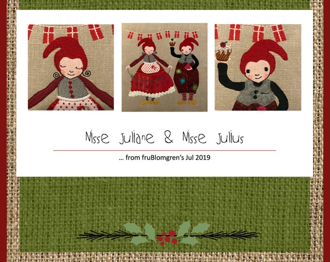 Danish Nisser, Danish Hygge, Danish Traditions - Hand drawn Nisse Juliane and Nisse Julius - cute, whimsical Nisser in finest Christmas gear