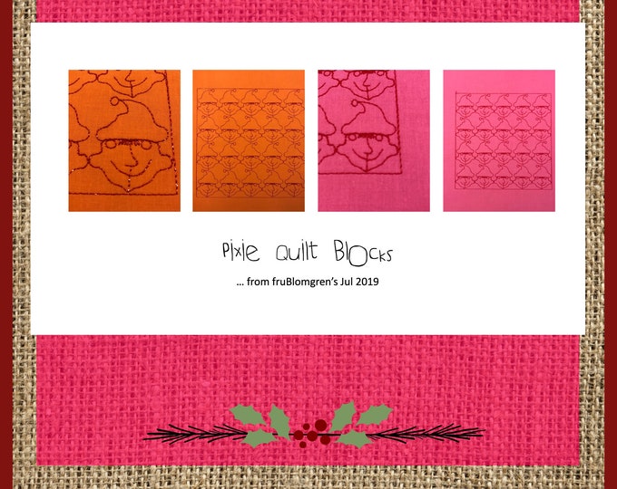 Pixie Quilt Blocks - hand drawn - One-colour - Two sizes: for the 5 x 7" and the 8 x 8" hoops - use as a cute, solid mixer in your quilts