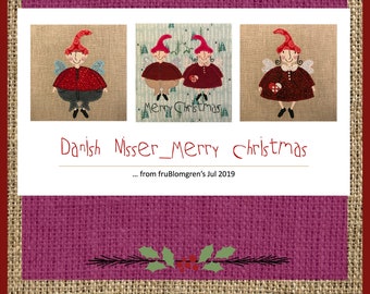DANISH NISSER - Nisse Girl and Nisse Boy - with wings - Hand drawn designs - 2 single designs + a motif with the Nisser under the Mistletoe