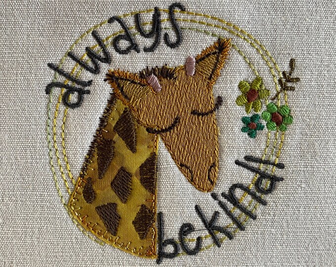 Gentle Giraffes - 4 machine embroidery designs with my hand drawn Giraffes, which is a mix of appliqué and embroidery - for hoop size 4x4"