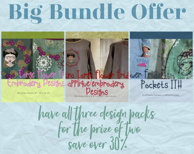 Big Bundle - All 3 of my Hand drawn Mexican Girl, design packs for the prize of 2 - L and XL Wreaths + 8 different Pockets