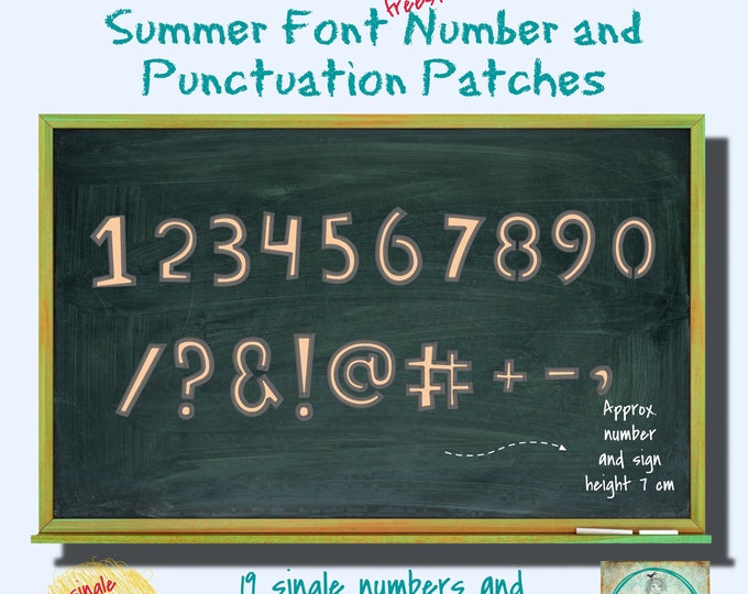 Freestanding Numbers and Punctuations - fruBlomgren's Summer Font - 10 Numbers Letters and the 9 most used signs for punctuation