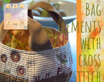 Quilted Bag elements for making a medium sized beautiful HELLO Fall bag on your embroidery machine and sewing machine. 6 different sides