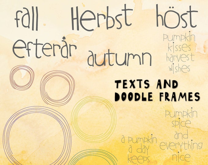 AUTUMN TEXTS and Doodle frames for making design collages - combine them with all kinds of Autumn designs - a total of 13 design to mix