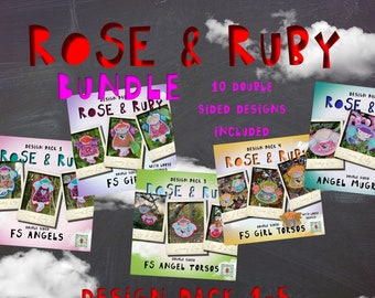 BIG BUNDLE - Rose & Ruby - Save 40% - Design Pack 1 to 5 with 10 double sided Angel designs included - most for hoop size 5x7"