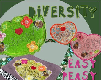 ITH project - Easy Peasy Patches and motifs for your Embroidery Machine - Bees and Butterflies and love for DIVERSITY