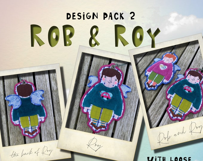 Freestanding, double sided Angel designs ITH, Machine embroidery, ROB & ROY - design pack 2, for hoop size 5x7", 2 angel designs included
