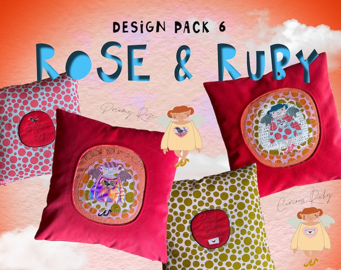 MOTIFS and texts with my ROSE and RUBY Angels - Design Pack 6 - 10 designs included - various hoop sizes needed - please check overview