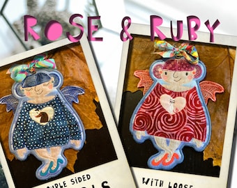 Freestanding, double sided Angel designs ITH, Machine embroidery, ROSE & RUBY - for hoop size 6 x 9", 2 angel designs + cute, tiny motifs