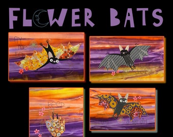 APPLIQUÉ FLOWER BATS - 4 motifs with larger variants of my hand drawn appliqué bats for hoop size 6 x 10" - mix of appliqué and embroidery