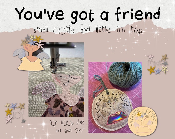 11 Cute Angel motifs and texts for your embroidery Machine - YOU'VE got a FRIEND serie - for making cuteness - for hoop size 5x7"