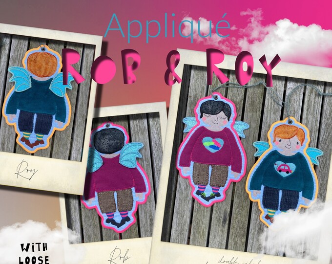 Freestanding, double sided XLarge Applique Angel designs ITH, Machine embroidery, ROB & ROY - for hoop size 7 x 10", 2 variants included