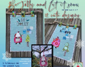 Christmas Garden Flag Designs and a Freestanding Santa full figure ITH - A Cute Christmas design pack to make on your embroidery machine