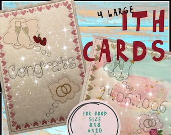 4 Large and XL ITH Cards Machine Embroidery Designs for hoop size 6 x 10", 8 x 8" and 8 x 11" - For Wedding and Engagements - Hand drawn