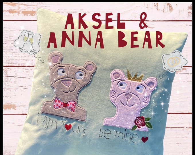 Cute Bear Appliqué Designs Machine Embroidery for hoop size 5 x 7" - Detailed Hand drawn designs of my Aksel and Anna Bear