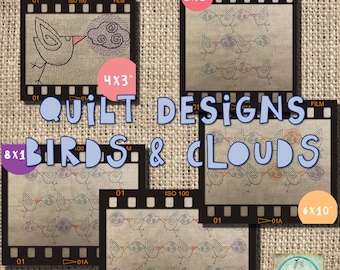 CUTE QUILT DESIGNS - Birds & Clouds - easy and fast - decorative and versatile - 1 single design + 4 sizes of quilt patterns