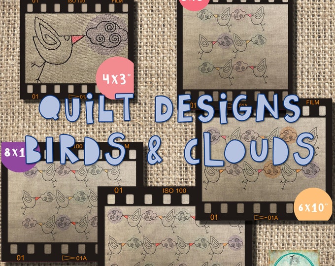CUTE QUILT DESIGNS - Birds & Clouds - easy and fast - decorative and versatile - 1 single design + 4 sizes of quilt patterns