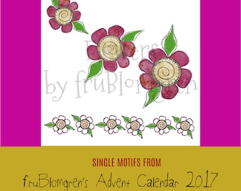DESIGNS from fruBlomgren's Advent Calendar. Machine Embroidery Design. Appliqué Flowers. 4 designs