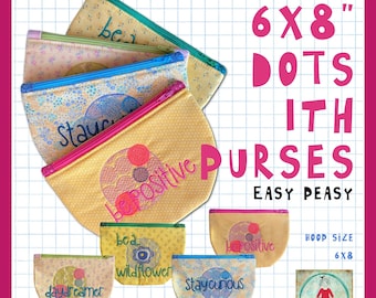 ITH zipper purses, fully lined - easy made - for hoop size 6x8" - 4 different motifs and a blank to make with your own motifs