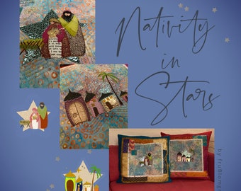Nativity in Stars - 3 of my hand drawn Machine Embroidery Nativity motifs in beautiful appliqué/quilt stars + 2 extra blank stars