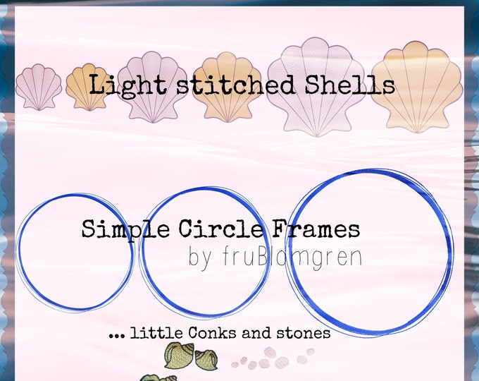 11 Versatile Design elements for making your own designs - Shells in 2 versions and 3 sizes, Round sketchy frames and some beach decor