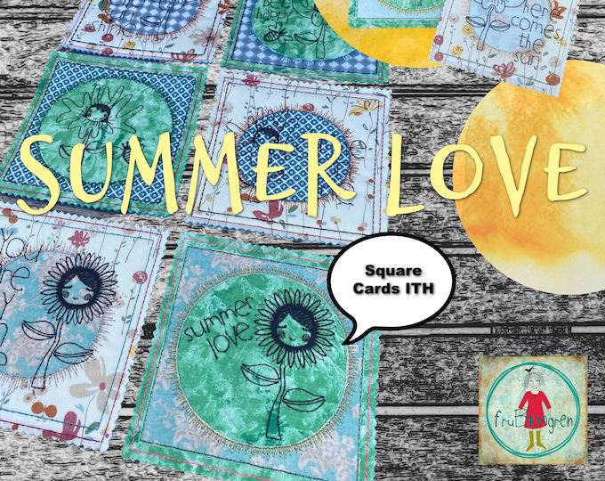 10 ITH Cards with Little Flower Girls and Summer texts to make on your embroidery machine - for hoop size 5 x 5" - Easy and fun to make